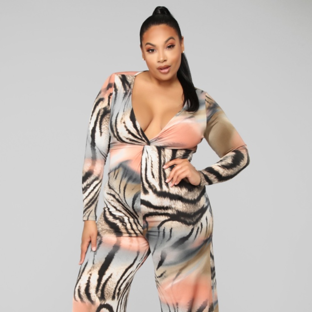 Zebra striped jumpsuit.